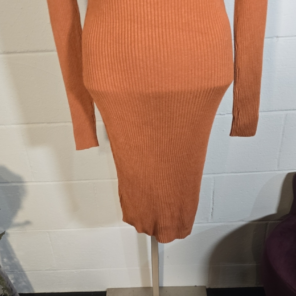 Rust Orange Ribbed Knit Dress - Picture 5 of 9